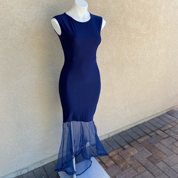 Marine Mermaid Tule Tale Bodycon Cocktail Dress - Picture 2 of 9